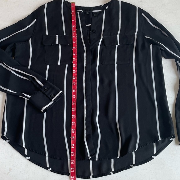 Black & White Stripe Button Down Long Sleeve Shirt Blouse - Picture 8 of 11